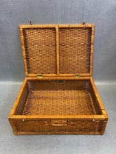 Solid Rattan Storage Chest Wooden Frame Woven Cane Trunk Blanket Toy Box