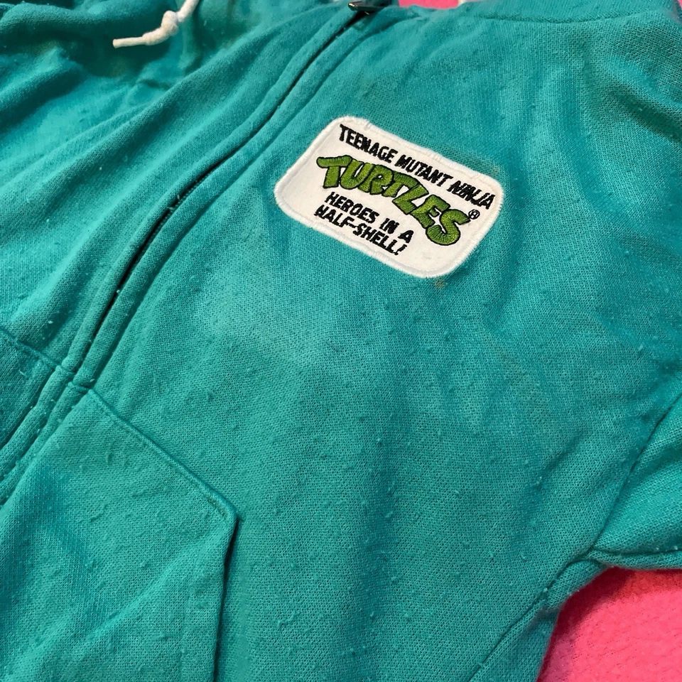 Vintage RARE 90’s Teenage Mutant Ninja Turtles Green Zip Up Kids Hoodie Sz 8/10 - Imagem 4 de 4