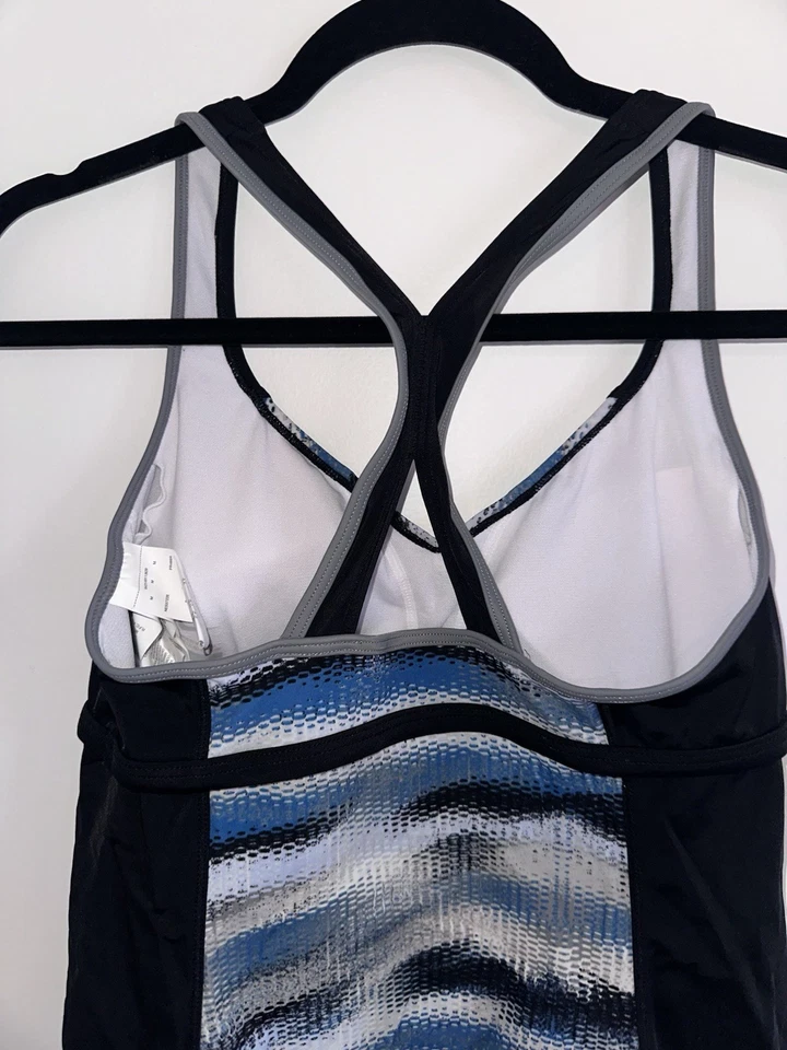 Nike Tankini Swim Top Plus M Black/Blue Gleam Snakeskin Racerback - Image 4 of 4