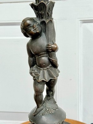   VINTAGE FIGURAL TABLE LAMP PUTTI CHILD, BRONZE FINISH, WORKING, 30'' TALL