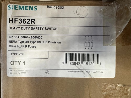 🔴Siemens HF362R Interruttore di sicurezza fusibile, resistente, 600V AC, 3PST, NEMA 3R!!️ - Foto 2 di 2