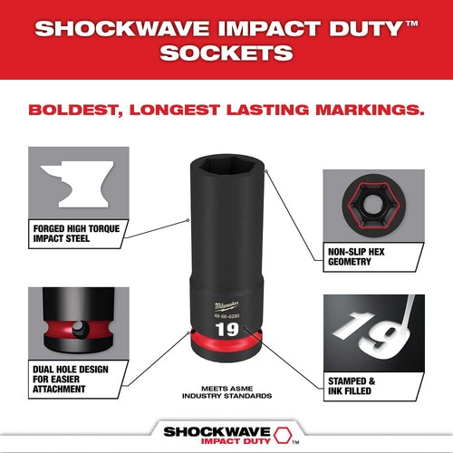 Milwaukee 49-66-7020 SHOCKWAVE Impact Duty 3/4" Metric 6 Point Socket Set - 8PC - Picture 7 of 11