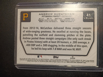 2023 Topps Andrew McCutchen #41 Pittsburgh Pirates Red Foil Parallel /5