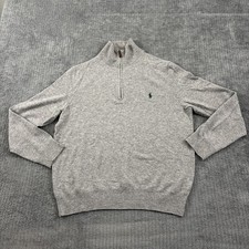 Polo Ralph Lauren Sweater Mens Large Gray Merino Wool 1/4 Zip Italian Yarn