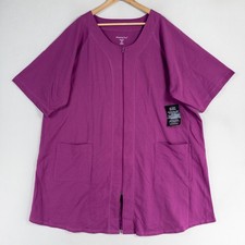 Dreams Co Zip Front Robe Womens 2X Purple Short Sleeve Cotton Blend Loungewear