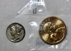 Uncirculated 2005 P Sacagawea Dollar  & 1936 D Mercury Dime with Fine Details