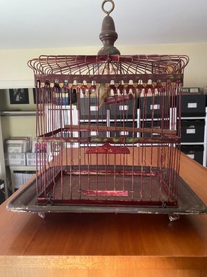 Vintage Victorian Red Wire Bird Cage 16'' H x 12'' L x 10'' W- Nice!