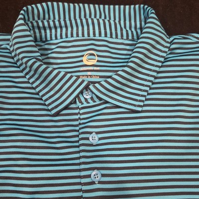 Men's XL ATLANTIC SOL Short Sleeve Golf Polo Teal and Navy Stripped