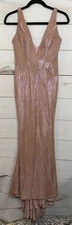 Faviana Glamour Formal Maxi Dress LIght Pink Shimmery Size 2 Plunging Neck