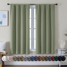Ava Sage Green Blackout Curtains for Bedroom 63 Inch Length 2 Panels Set, Solid