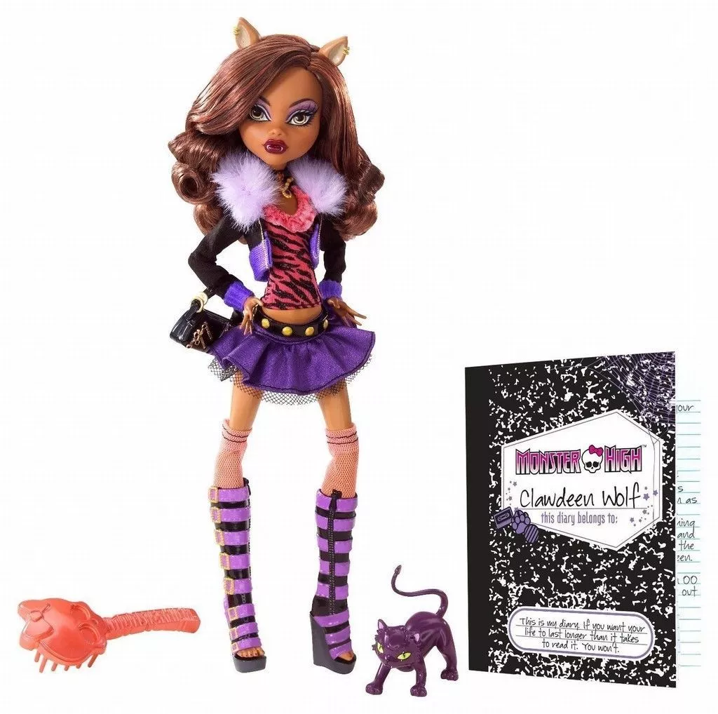 Monster High Clawdeen Wolf Reproduction Doll, Pet Kitty Cat & Stand New  Original