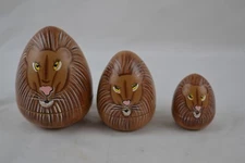 Wooden Nesting Dolls Lion Set of 3 Figurines