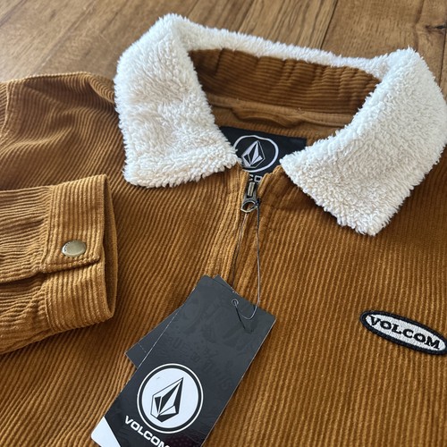 Volcom Halecrest Corduroy Trucker Jacket Faux Collar Size Medium Rust Bomber New - Picture 2 of 10