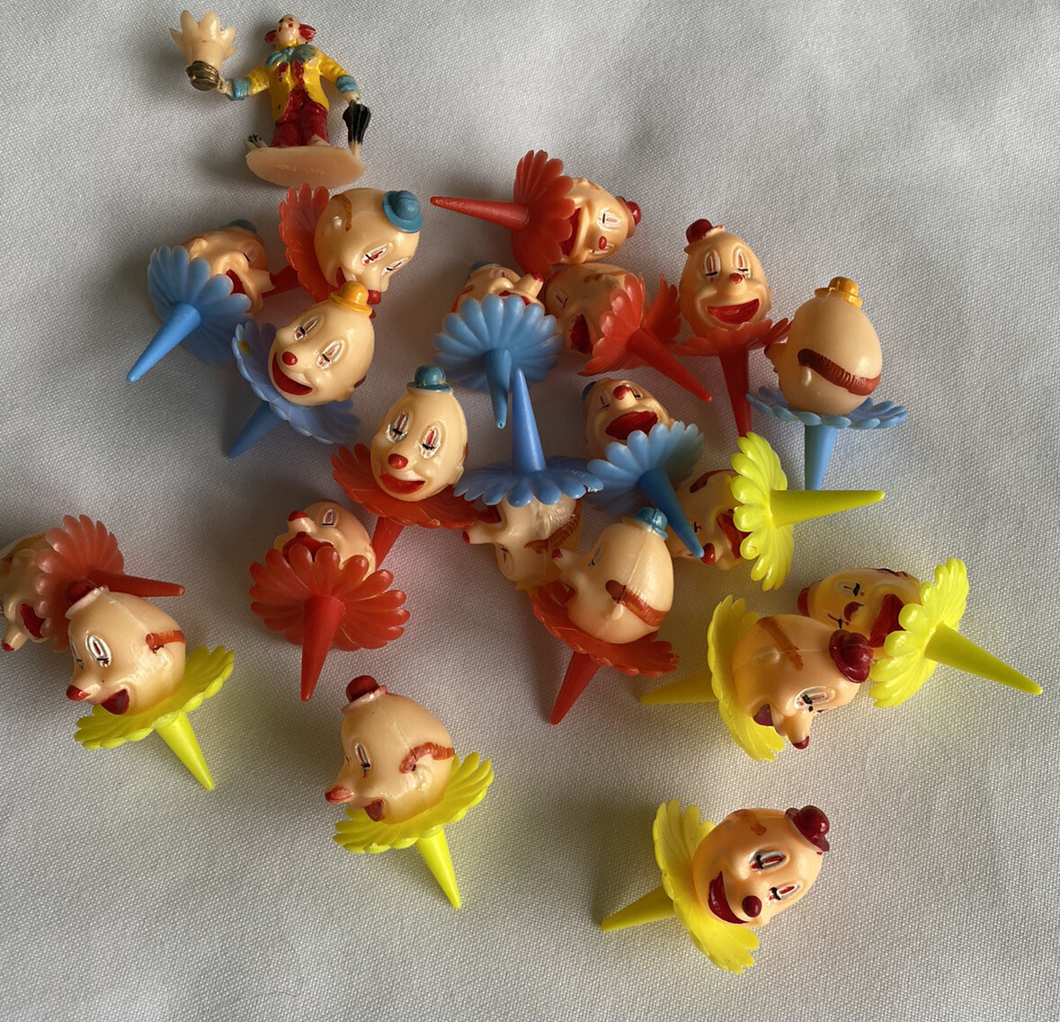 Vintage 20 Clown Cupcake Toppers Picks & 1 Clown Candle Holder Hong