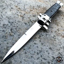 9" Classic Italian Milano Spring Assist Open Folding Stiletto Pocket Knife BLACK