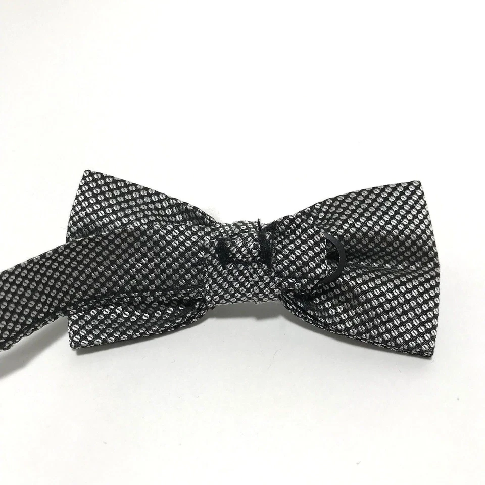Mens Bow Tie Pre Tied Butterfly Vintage Gray Silver Polka Dot Adjustable Size - Image 2 of 4