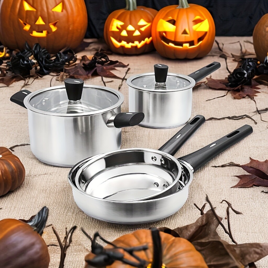 6-piece ET pot set, stainless steel cookware set with warming handles