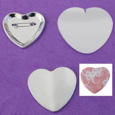 2x2-1/4" 52x57mm Heart Shape Pin Back Button Parts 100 Pcs Per Package ...