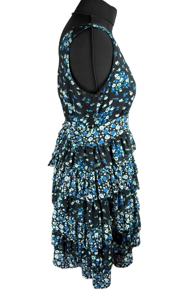 Austin Black Floral Mini Dress Ruffle Layers Tie Back Women’s UK Size 18 - Изображение 4 из 4