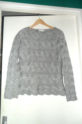 COLLECTION:PULL GRIS CLAIR GROSSES MAILLES TORSADES EPAIS LAINE TAILLE 36/38 TBE - Photo 1/3