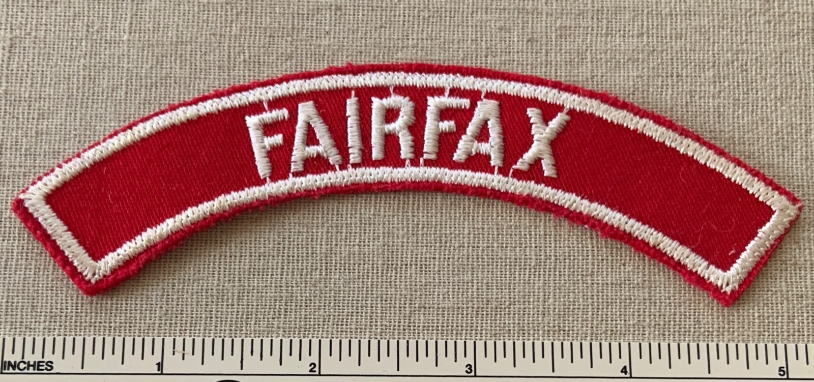 Vintage FAIRFAX Boy Scout Red & White Community Town Strip PATCH RWS