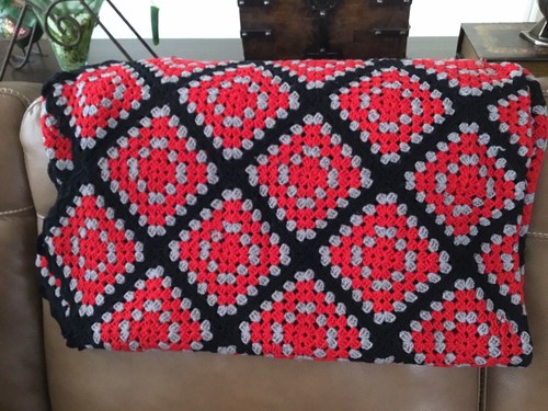 Vintage Granny Squares Afghan Throw Blanket ~ 60" X 60” ~ 1990s ~ OSU Colors - Picture 3 of 11