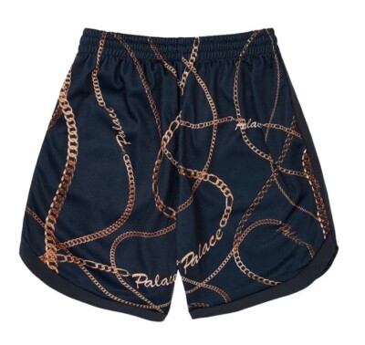 PALACE CHAIN BASKETBALL SHORT NAVY MESH SHORTS WHITE MEN'S SIZE