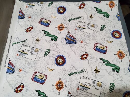 Bloomcraft Screen Print Fabric 46" W. X 1 Yard Heavyweght Bon Voyage Map Travel - Picture 2 of 3