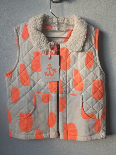 New Noe & Zoe Berlin Kids Size 10 Waistcoat Quilted Vest Neon Orange Drops - Picture 4 of 18