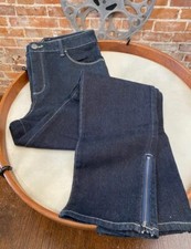 Susan Graver Regular High Stretch Denim Jeans w/ Zipper Detail Dark Indigo 6 New