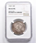 MS66 FBL 1949 Franklin Half Dollar NGC Beautifully Toned *3572