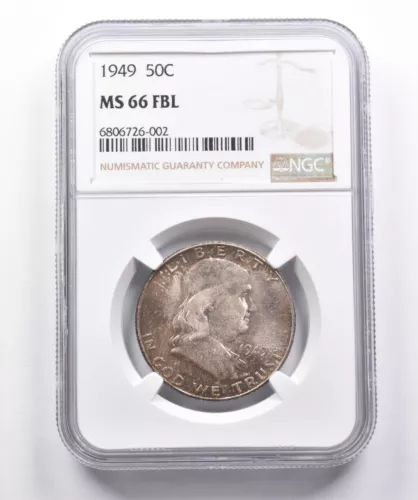 MS66 FBL 1949 Franklin Half Dollar NGC Beautifully Toned *3572