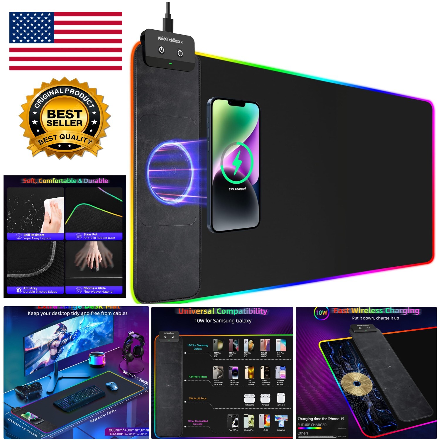 XXL RGB Gaming Mouse Pad with Wireless Charging Non-Slip Waterproof Design-image