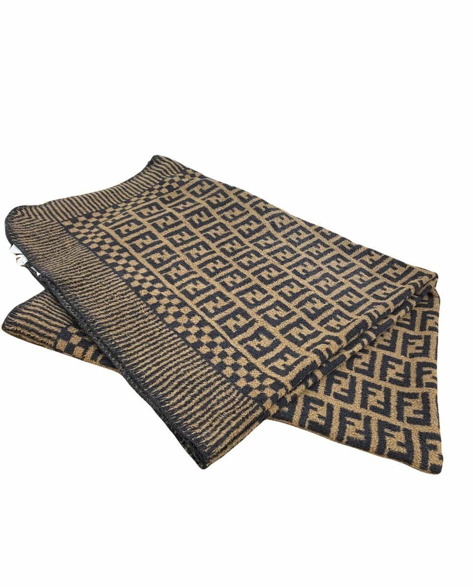 Fendi Auth. Zucca Logo Pattern Blanket Throw Multicover Cotton