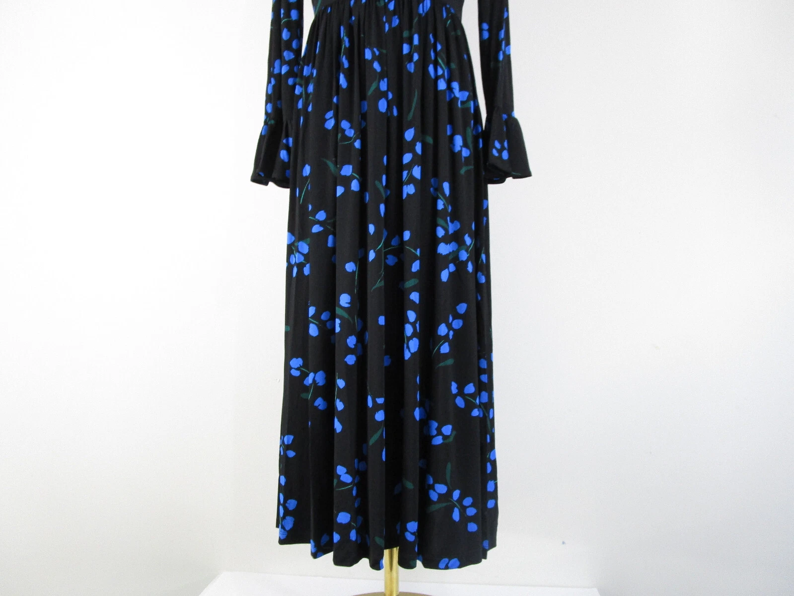 Maxi abito Kate Spade da donna blu nero a maglia floreale midi taglia 2 nuovo con etichette