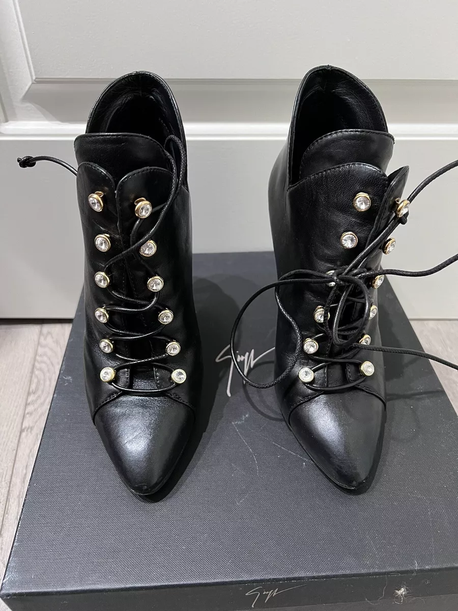 Giuseppe Zanotti Leather Crystal Lace up Booties Size 36 | eBay