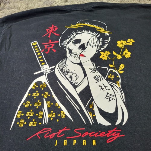 Riot Society Japan Shirt Mens Large Black Floral Geisha Skull Death Long Sleeve - Picture 17 of 17
