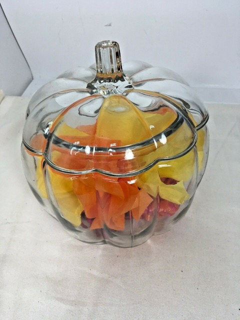 Anchor Hocking Clear Glass Pumpkin Candy Cookie Jar 85623 Halloween
