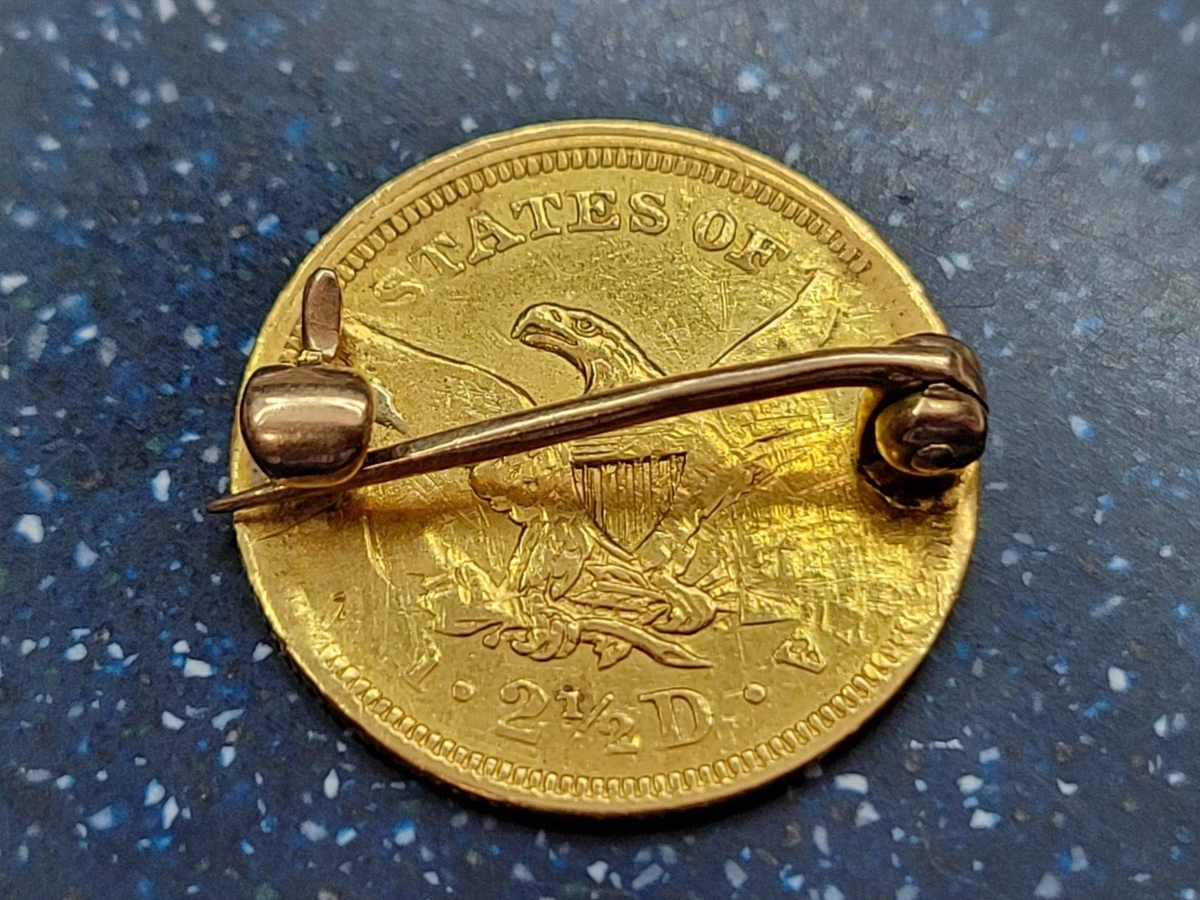 Rare U.S. 1840-1907 $2.50 Gold 1/4 Eagle Pin Back Love Token JMR