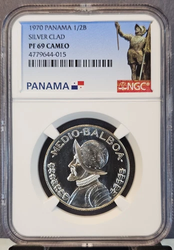 1970 PANAMA SILVER 1/2 BALBOA NGC PF 69 CAMEO LOW MINTAGE SCARCE BEAUTY