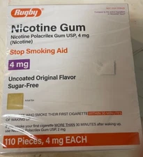 Rugby Nicotine Gum 4 mg Sugar Free Original 110 Pieces EXP. (01/2027) or better