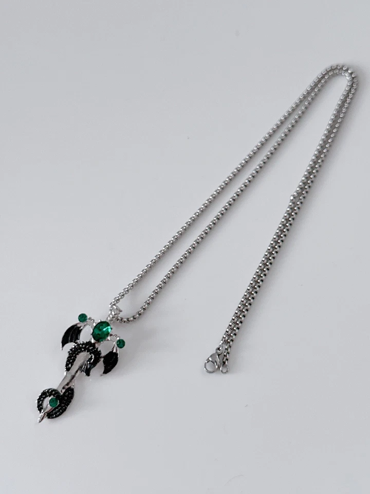 Mujeres Hombres Dragón Espada Acero Inoxidable Titanio Chapado Cadena Larga Collar Regalo Foto 2 de 4