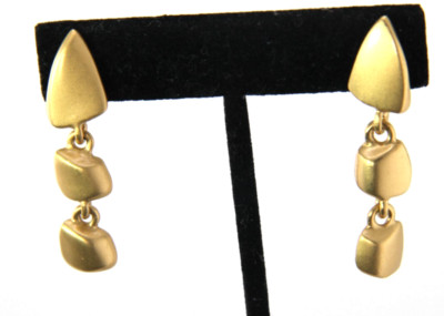 Vintage, Donna Karan DKNY Pierced Dangle Drop Earrings, Matte Gold Tone
