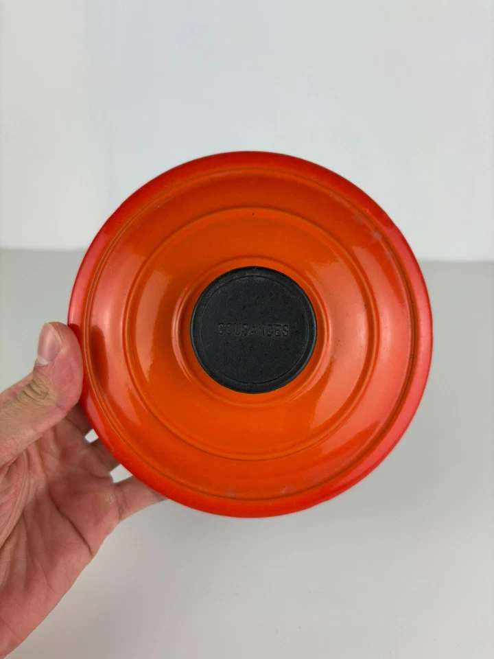 Ancien Couvercle Orange en Fonte émaillé Cousances 14 Made in France Vintage  - Photo 2/4