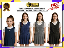 Girls Pinny Pinafore Dress School Uniform Pleated Zip Sleeveless Dress 2-16 Year