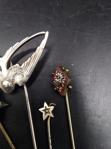 JobLot Bundle Of X4 Vintage/Antique Stick Pin Inc Micro Mosaic, swallow Etc - Picture 3 of 6