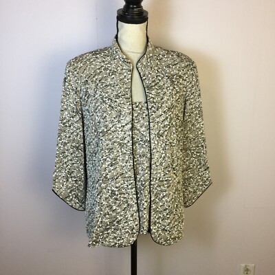 Alex Evenings 2pc Twinset Tank Top Jacket XL Womans Beige Metallic Mandarin Neck