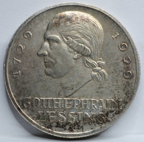 GERMANIA Weimar 3 marchi RM Reichsmark 1929 UNC Lessing Berlin Silver Eagle #A08 - Foto 3 di 6
