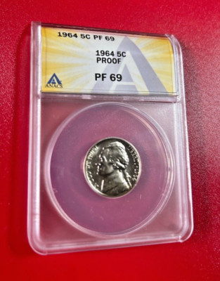 1964 US 5 Cents Jefferson ANACS PR 69 Proof (Stempelglanz) PF 69