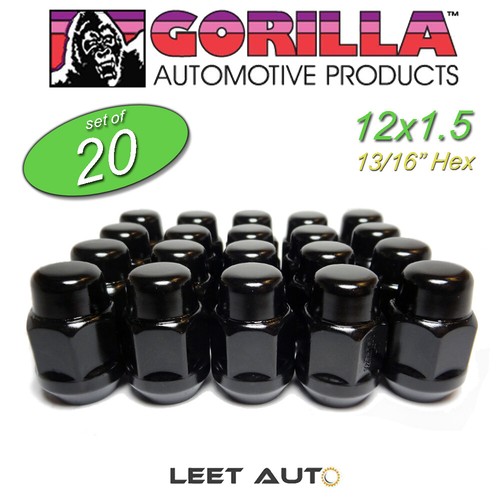 (20pc.) Gorilla Lug Nuts, 12mm x 1.50, Black, 12x1.5, Bulge Acorn